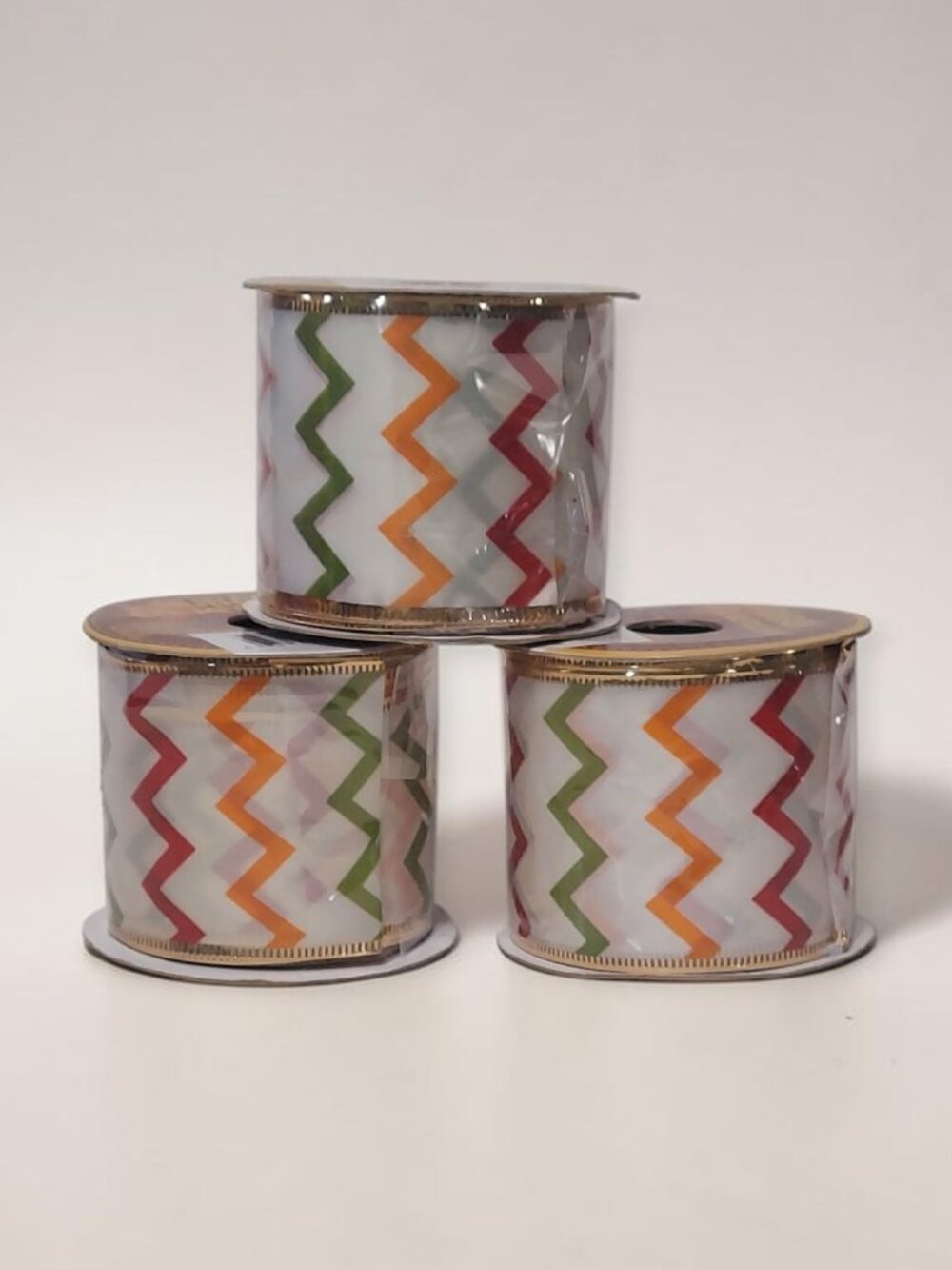 3 Rolls Chevron Wired Edge Ribbon 2.5” x 9ft Fall Autumn Craft Decor NEW